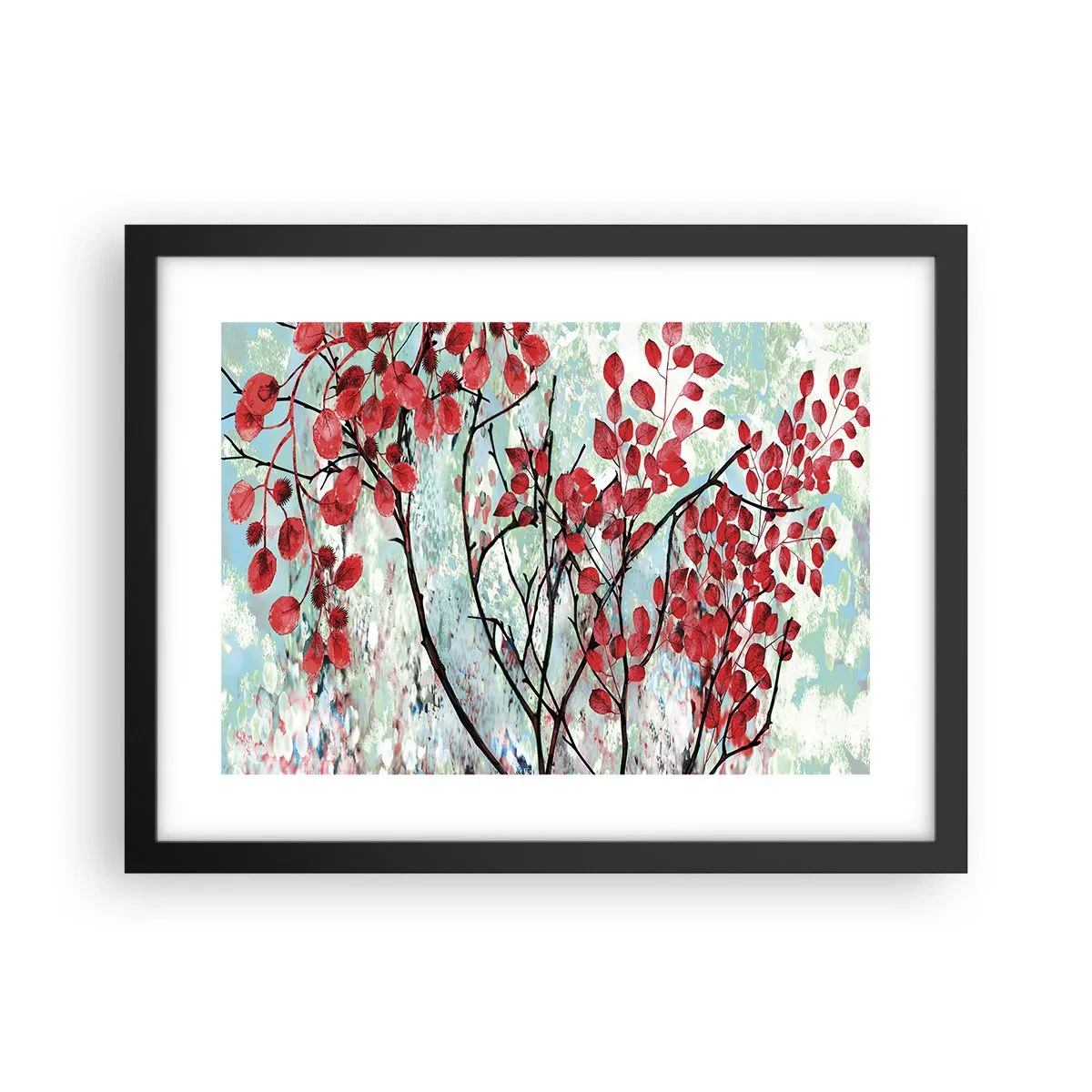 Plakat i sort ramme - Træ i skarlagenrødt - 40x30 cm