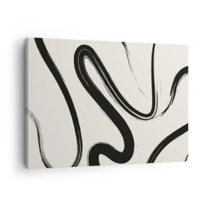 Lærredstryk - Billede på lærred - Sorte og hvide buede linjer på en lys baggrund - 70x50cm - Sort og hvid fantasifuldhed - Moderne vægdekoration til stue og soveværelse ARTTOR