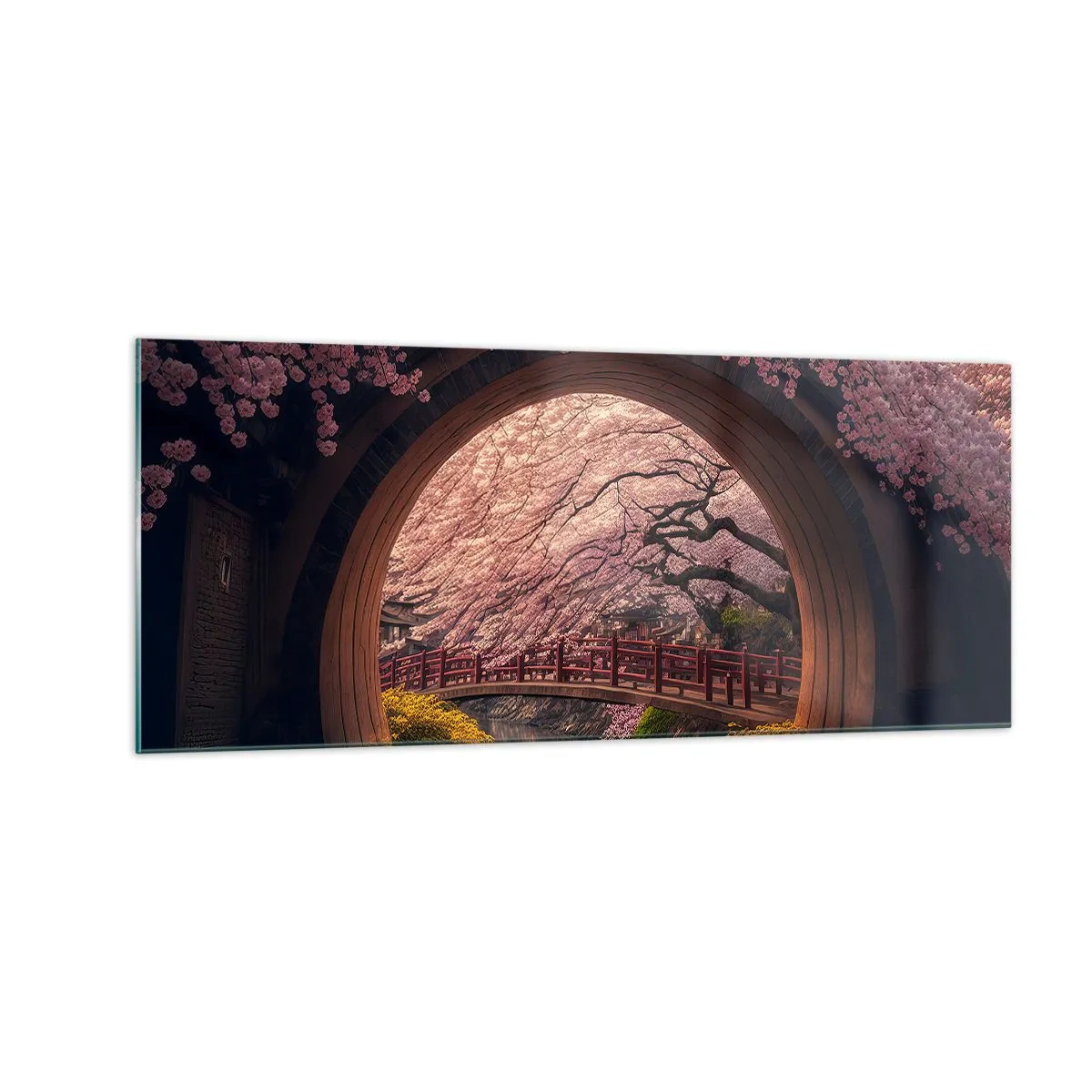 Billede på glas - Japansk forår - 100x40 cm