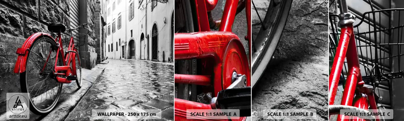 Prøve Fototapet Selvklæbende Deluxe Sticker - Ægte skønhed ældes ikke - By, Arkitektur, Cykel - 100x30 cm