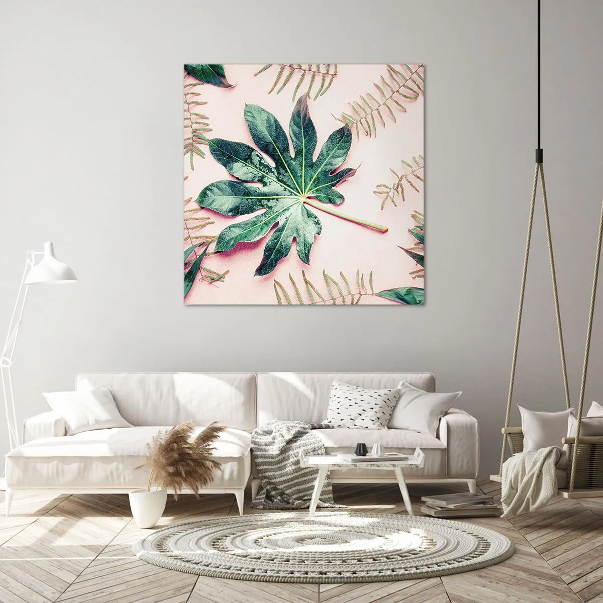 Lærredstryk - Billede på lærred - En undersøgelse af grønt på en lyserød baggrund - 60x60 cm