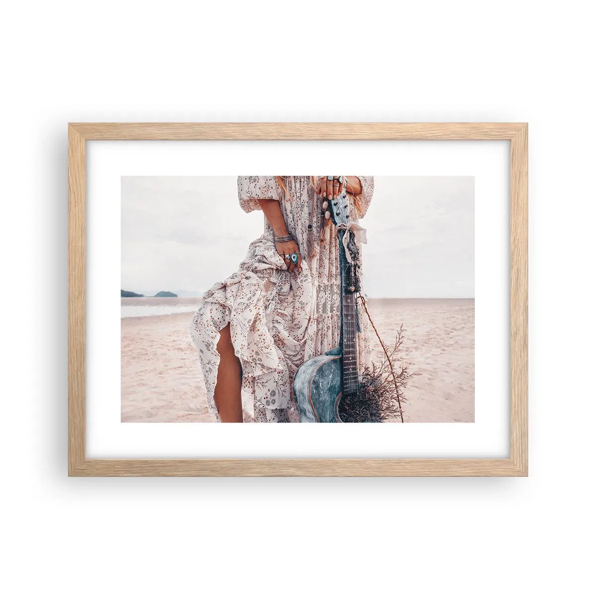 Plakat i ramme af lyst egetræ - Børn blomster på vej - 40x30 cm