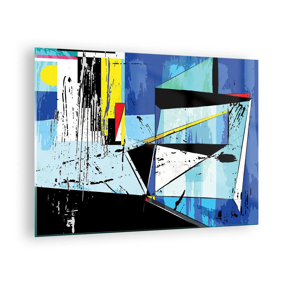 Billede på glas - Abstrakt geometrisk komposition i blå nuancer - 70x50cm - At se verden fra en ny vinkel... - Moderne vægdekoration til stue og soveværelse ARTTOR