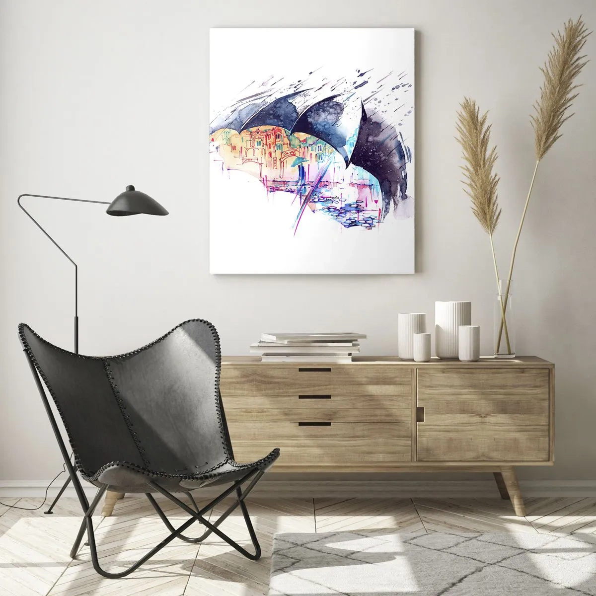 Billede på glas - Gåtur i regnvejr - 50x70 cm