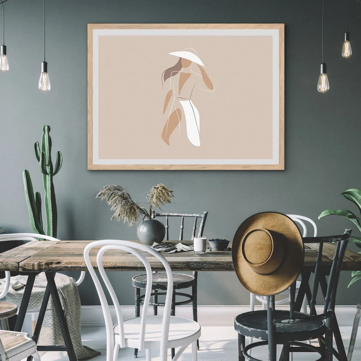 Plakat i ramme af lyst egetræ - Mode er sjovt - 100x70 cm