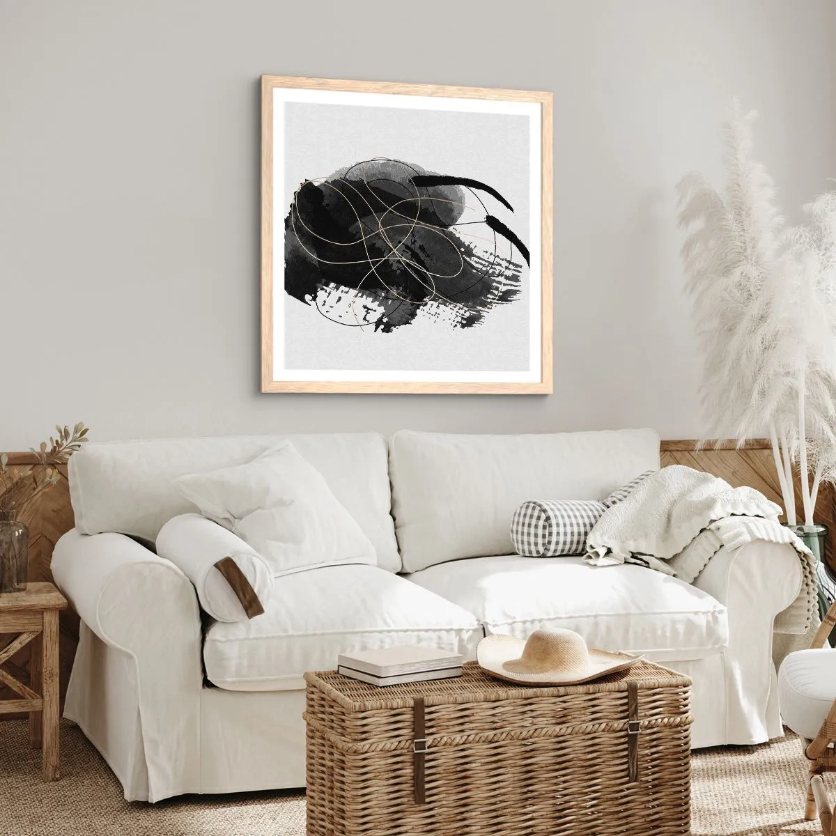 Plakat i ramme af lyst egetræ - Kom frem fra det sorte - 40x40 cm