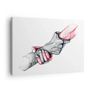 Lærredstryk - Billede på lærred - Kunstneriske hænder, der holder hinanden i minimalistisk stil - 70x50cm - Du er i gode hænder - Moderne vægdekoration til stue og soveværelse ARTTOR