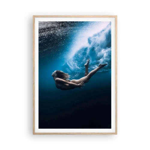 Plakat i ramme af lyst egetræ - Den moderne havfrue - 70x100 cm