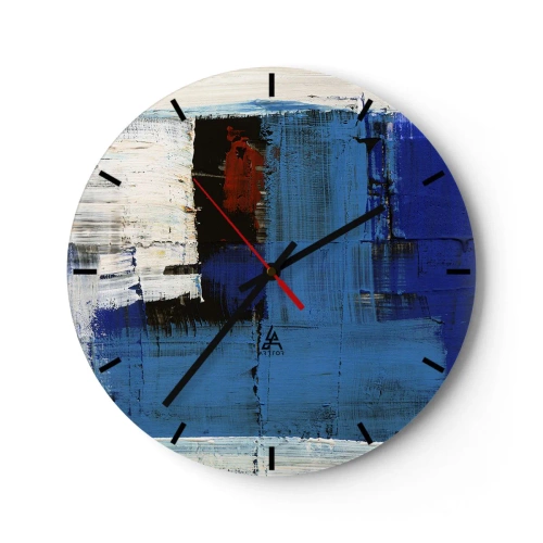 Vægur, Uret - Moderne abstraktion med dominerende blå og røde accenter. - 30x30cm - Det blås hemmelighed - Moderne vægdekoration til stue, køkken og soveværelse ARTTOR
