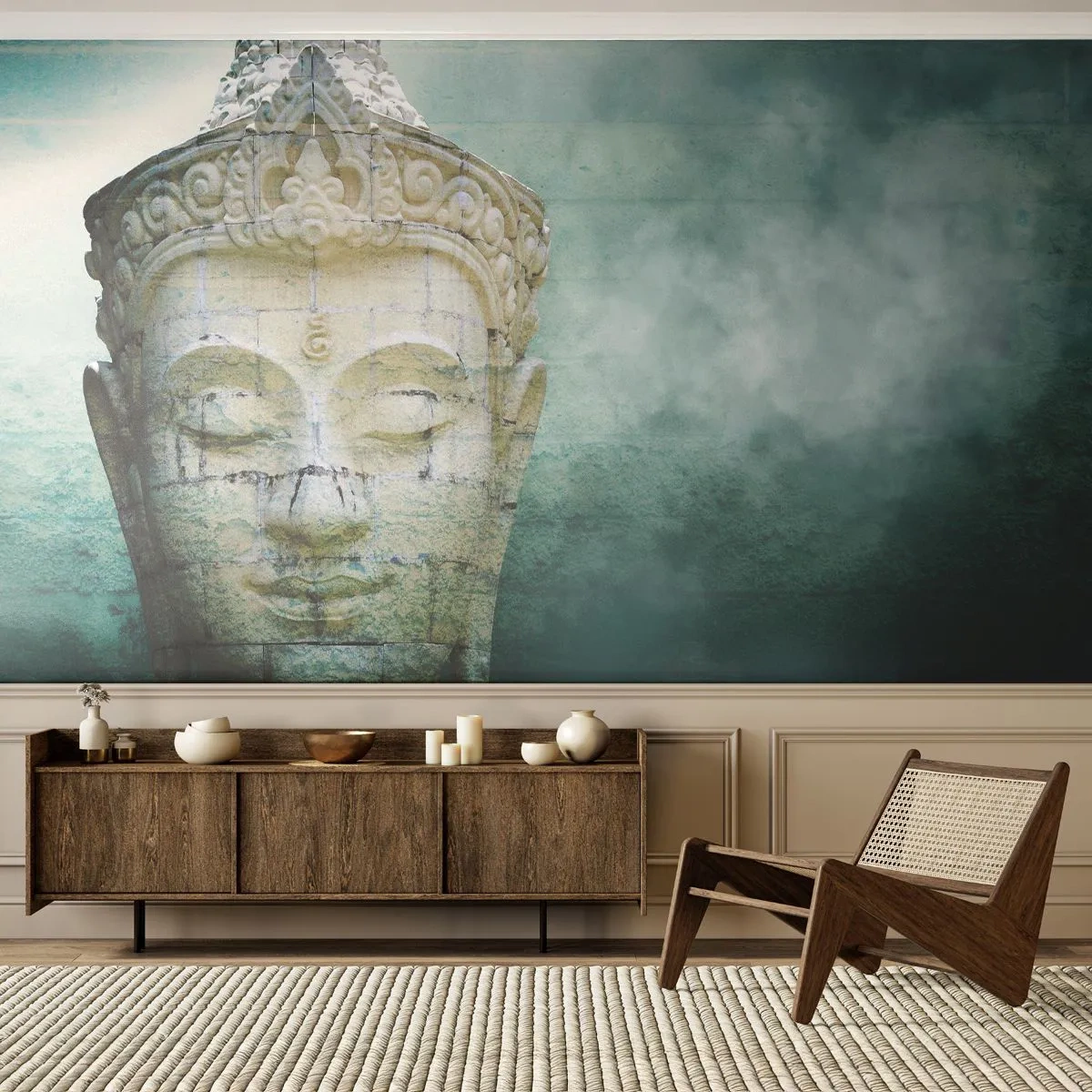 Fototapet Premium Sand - På jagt efter lys - Buddha, Buddha statue, Asien - 400x280 cm