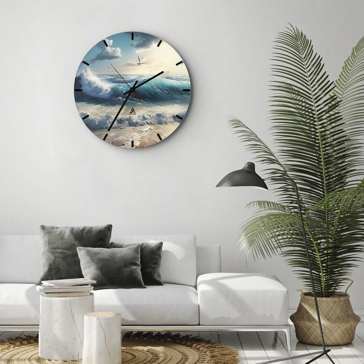 Vægur, Uret - Barske havbølger, der slår mod sandkysten - 30x30cm - Støj kun for dig - Moderne vægdekoration til stue, køkken og soveværelse ARTTOR