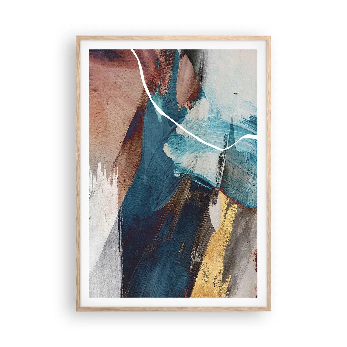 Plakat i ramme af lyst egetræ - Med flair og energi - 70x100 cm