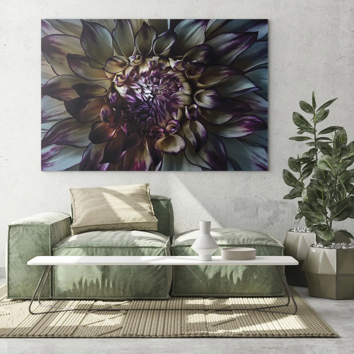Billede på glas - Nærbillede af en blomst i en mørk farvepalet - 70x50cm - Ungdommens blomstring - Moderne vægdekoration til stue og soveværelse ARTTOR