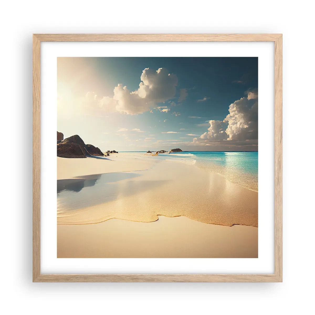 Plakat i ramme af lyst egetræ - En drømmeagtig dag - 50x50 cm