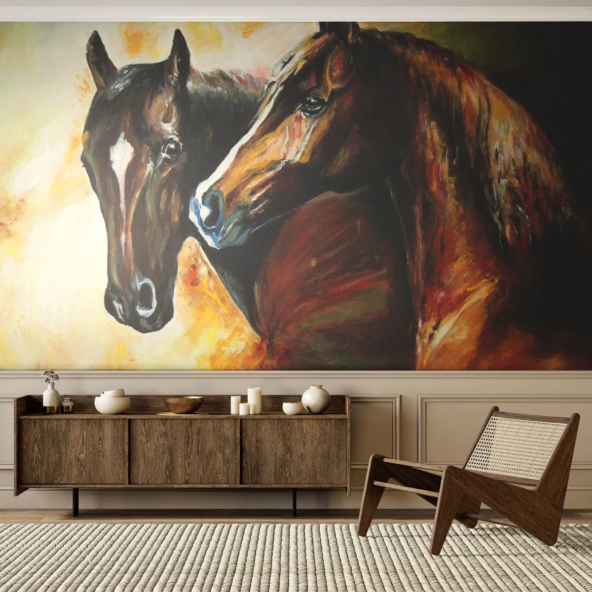 Fototapet Standard Eco - Dobbelt så charmerende - Dyr, Heste, Natur - 200x140 cm
