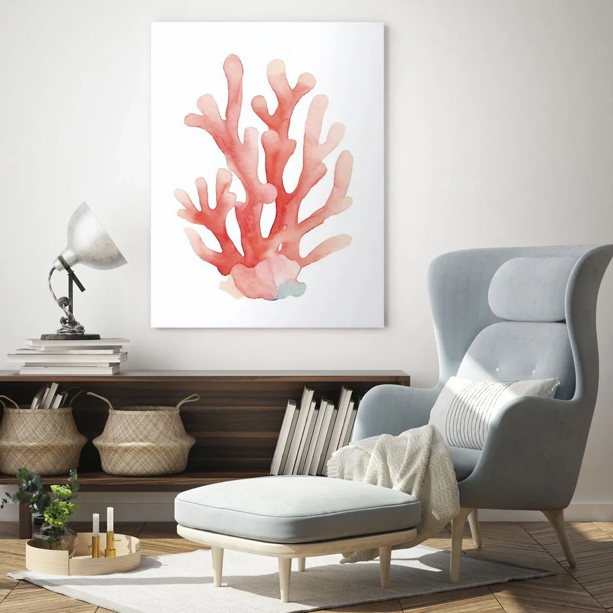 Billede på glas - Farven koral - 80x120 cm