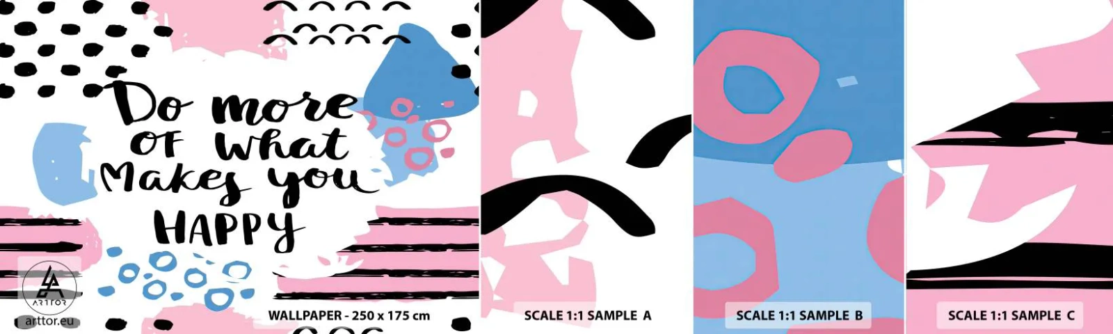 Prøve Fototapet Selvklæbende Deluxe Sticker - Hvordan man bliver lykkelig - Bekræftelse, Maxim, Ord - 100x30 cm