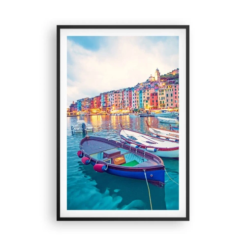 Plakat i sort ramme - En farverig aften i havnen - 61x91 cm