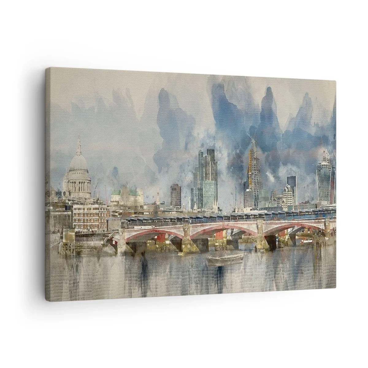 Lærredstryk - Billede på lærred - Akvarelbillede af broen og byens skyline - 70x50cm - London i al sin pragt - Moderne vægdekoration til stue og soveværelse ARTTOR