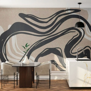 Fototapet Standard Eco - Sorte udtryksfulde linjer på en beige baggrund - 100x70cm - Multipliceret udtryk - Moderne vægdekoration til stue og soveværelse ARTTOR