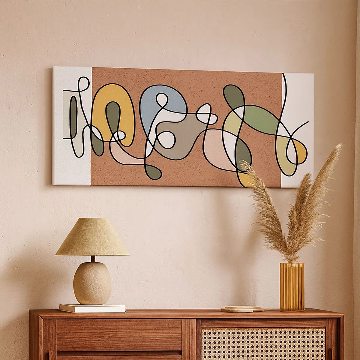 Lærredstryk - Billede på lærred - En abstraktion, der er værd at smile over - 100x40 cm