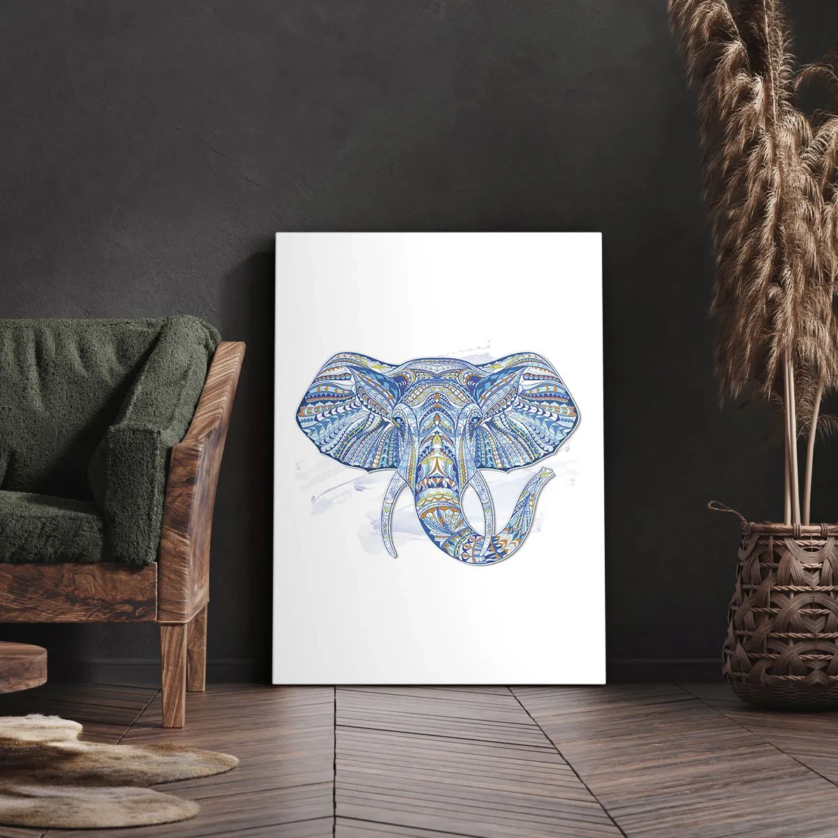 Lærredstryk - Billede på lærred - Indlagt med guld og blå - 55x100 cm