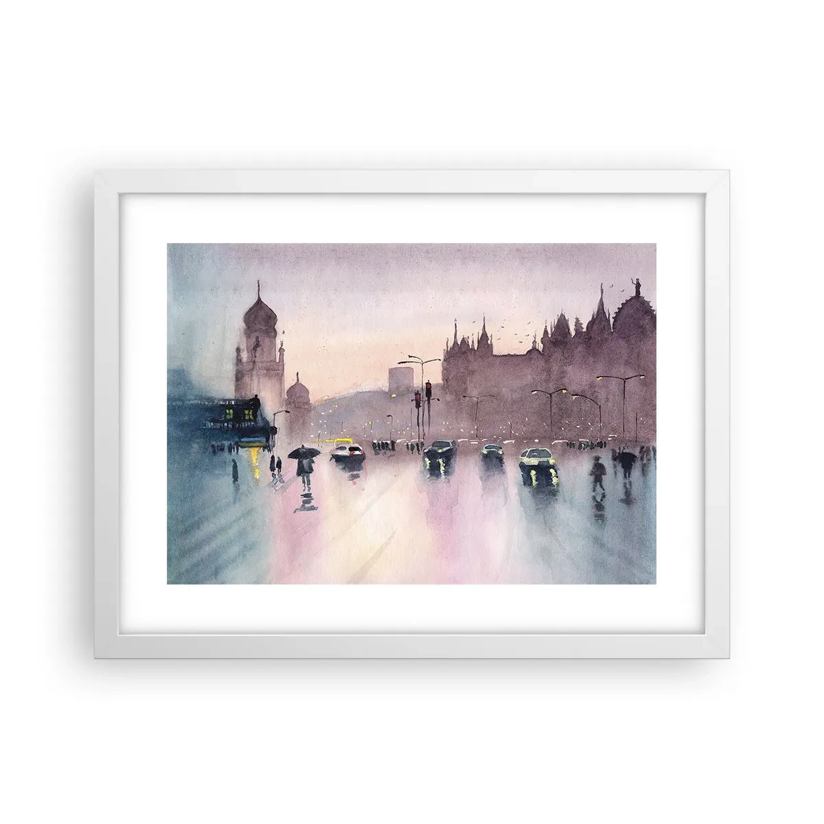 Plakat i hvid ramme - I en regnfuld tåge - 40x30 cm