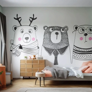Fototapet Premium Sand - Bamse, bamse, bamse og bamse - For børn, Bjørn, Illustration - 100x70 cm