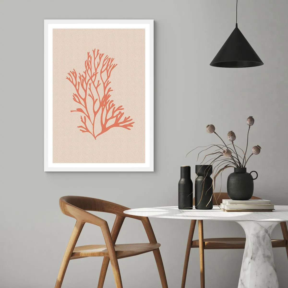 Plakat i hvid ramme - Koral filigran - 61x91 cm