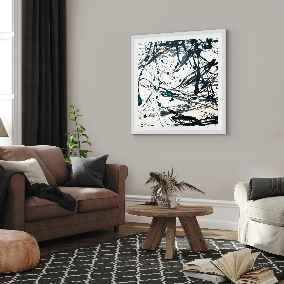 Plakat i hvid ramme - Ekspressionistisk abstraktion - 60x60 cm