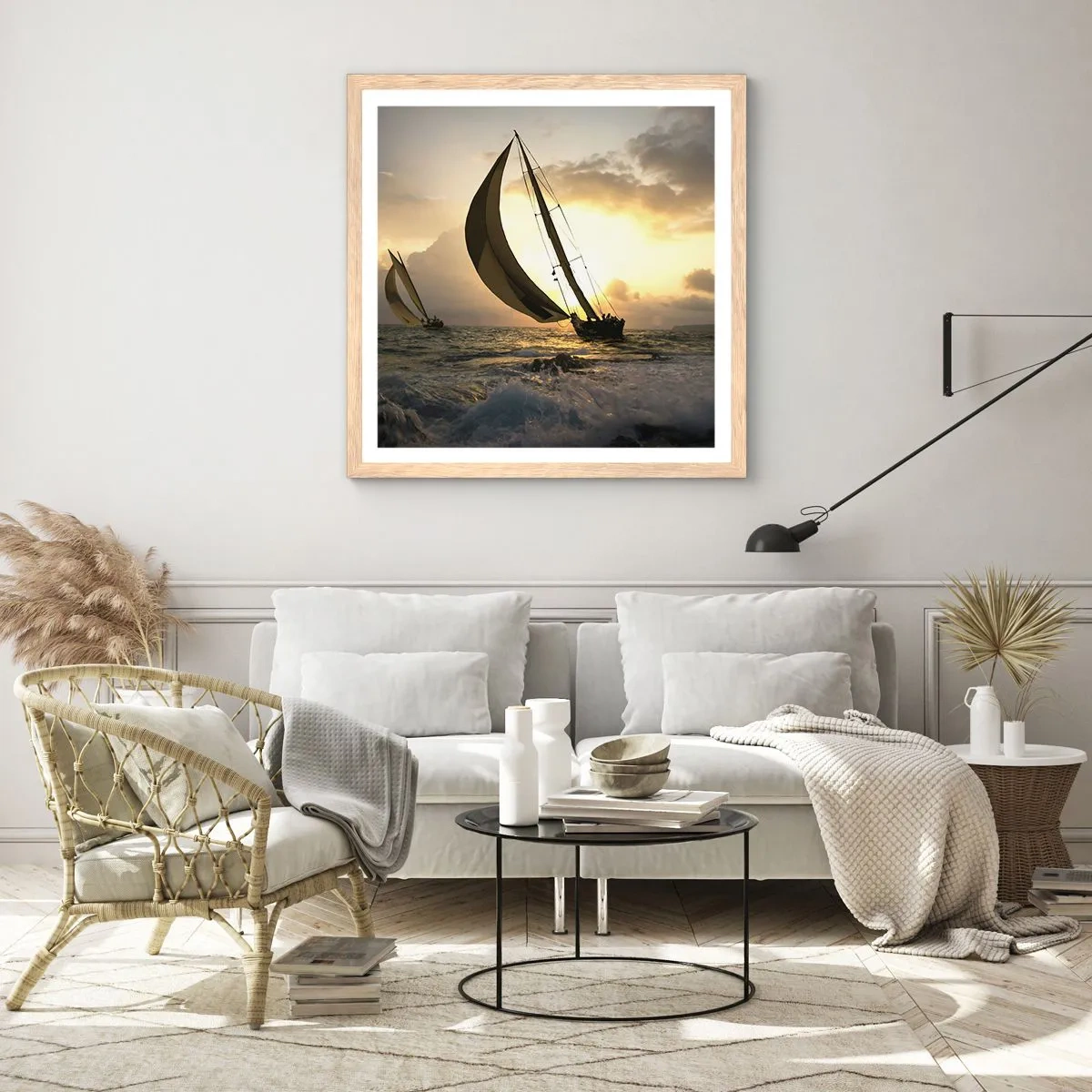 Plakat i ramme af lyst egetræ - I medvind og modvind - 40x40 cm