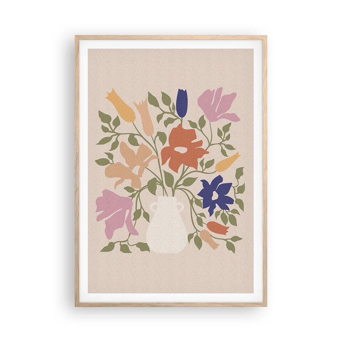 Plakat i ramme af lyst egetræ - En delikat buket - 70x100 cm