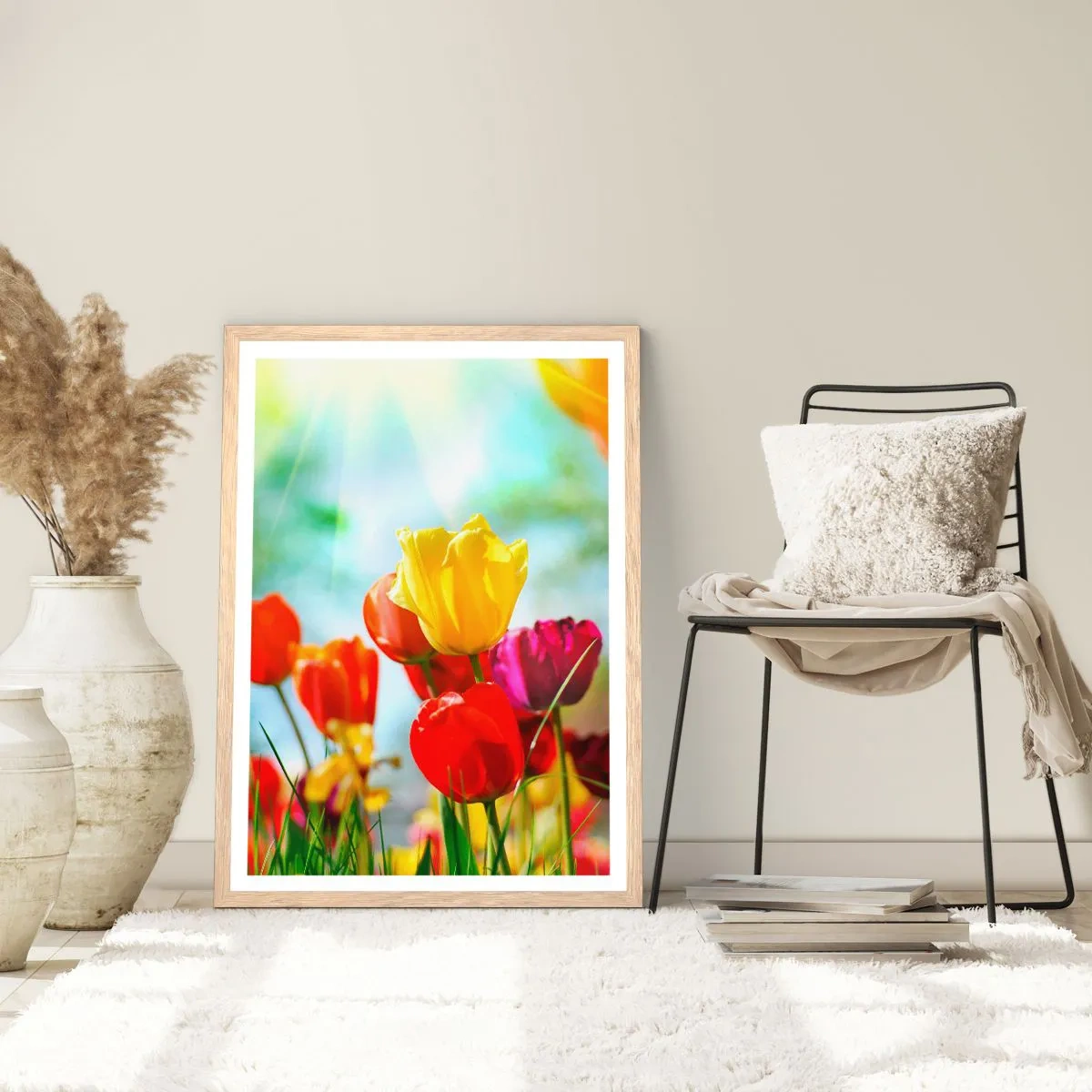 Plakat i ramme af lyst egetræ - Alle solens farver - 70x100 cm