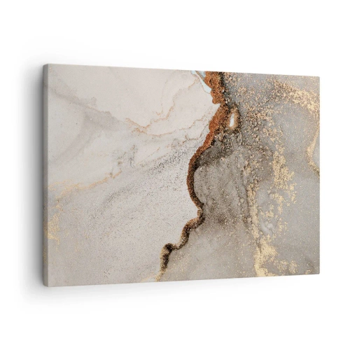 Lærredstryk - Billede på lærred - Abstrakt motiv med nuancer af guld og grå - 70x50cm - På farvegrænsen - Moderne vægdekoration til stue og soveværelse ARTTOR