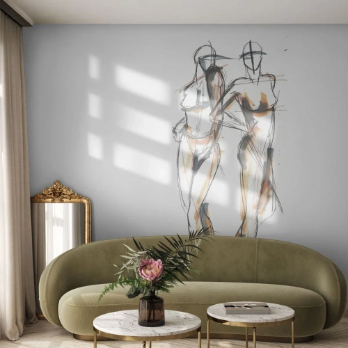Fototapet Standard Eco - En minimalistisk skitse af to figurer i en dynamisk positur. - 100x70cm - En undersøgelse af charme - Moderne vægdekoration til stue og soveværelse ARTTOR