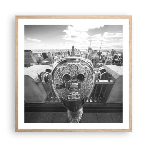 Plakat i ramme af lyst egetræ - Byen over byer - 60x60 cm