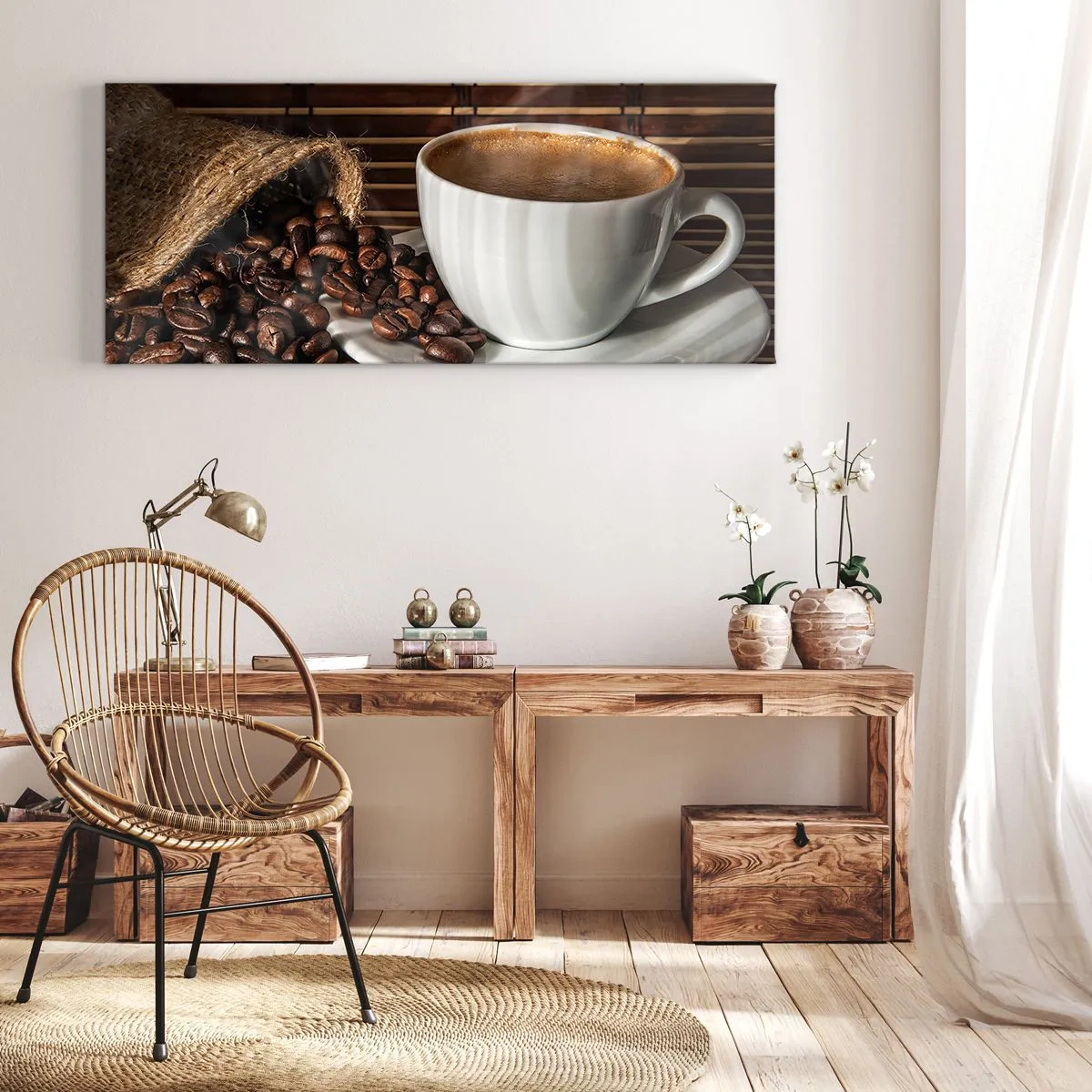 Lærredstryk - Billede på lærred - Kulets sorthed, ravets gennemsigtighed - 100x40 cm