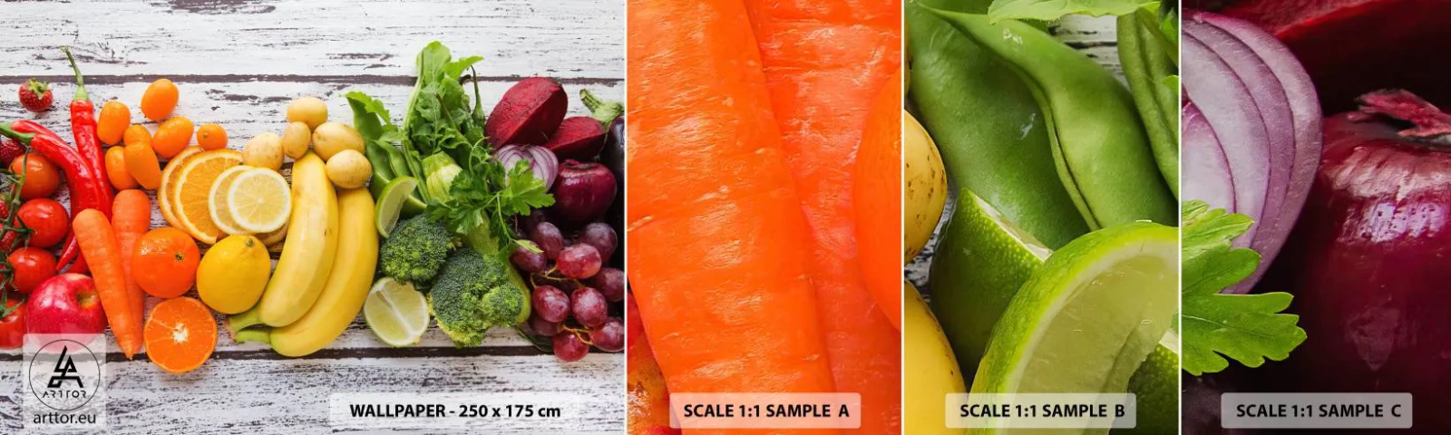 Prøve Fototapet Selvklæbende Deluxe Sticker - Er det ikke nok? - Gastronomi, Frugt, Grøntsager - 100x30 cm