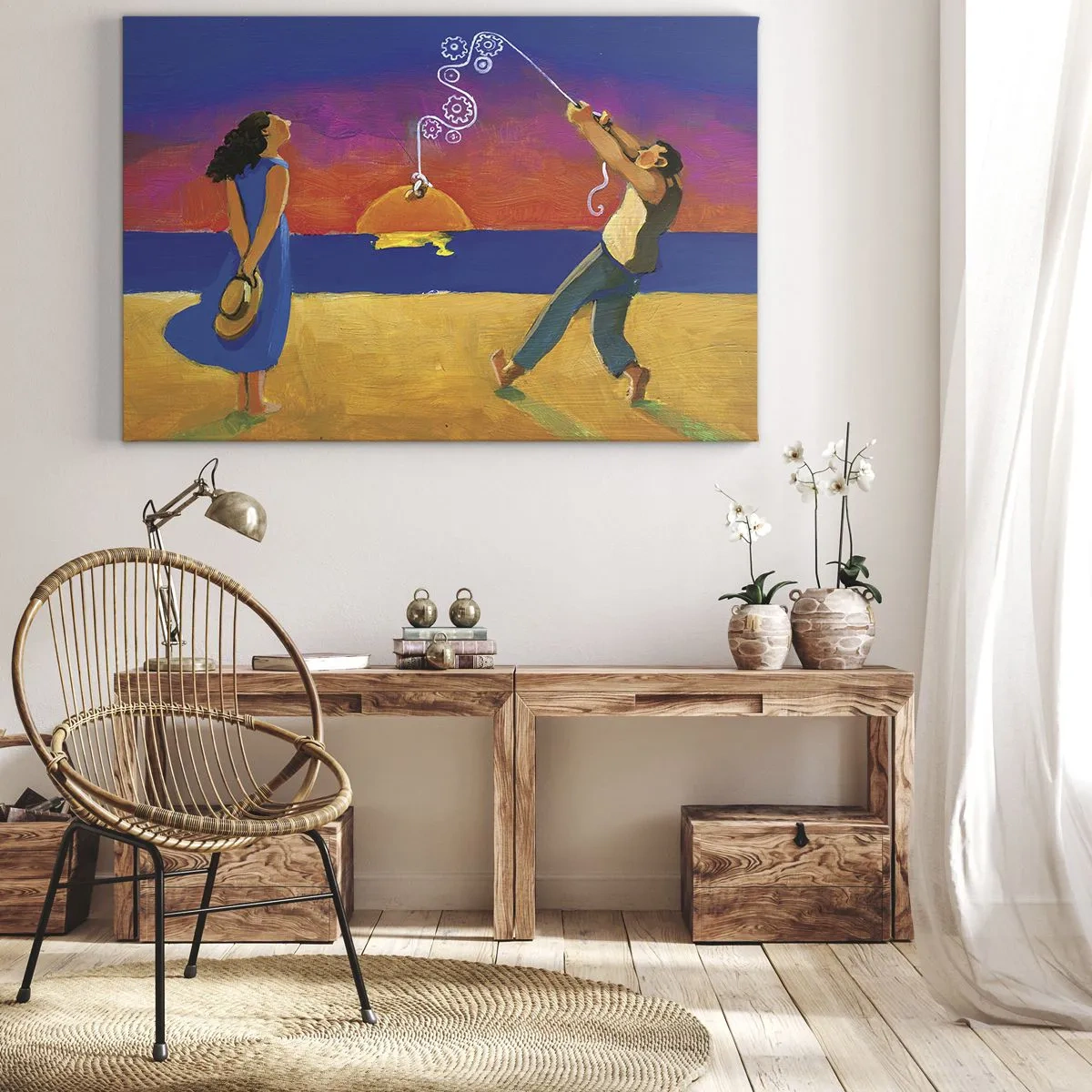 Lærredstryk - Billede på lærred - Figurer ved havet ved solnedgang - 70x50cm - Mere end en stjerne fra himlen - Moderne vægdekoration til stue og soveværelse ARTTOR