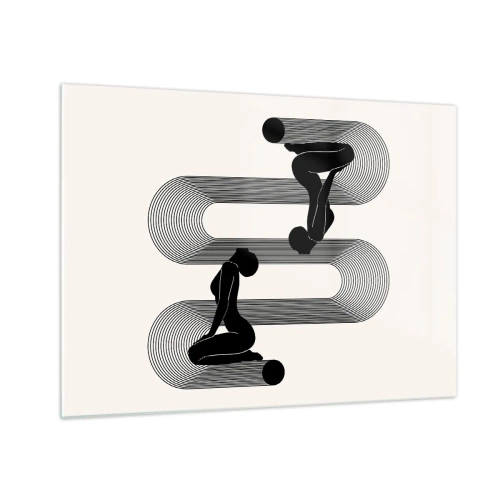 Billede på glas - Minimalistiske feminine silhuetter med grafisk linjemotiv - 70x50cm - Sensuel symmetri - Moderne vægdekoration til stue og soveværelse ARTTOR