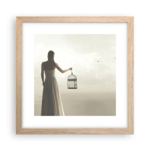 Plakat i ramme af lyst egetræ - Vær fri - 30x30 cm