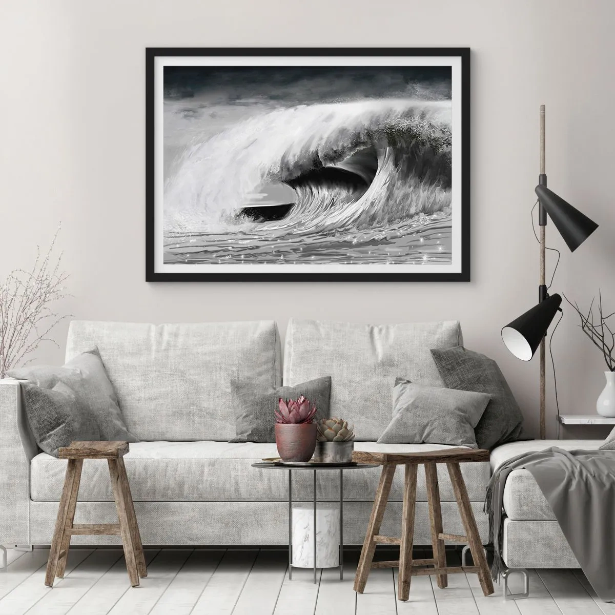 Plakat i sort ramme - Havets vrede - 40x30 cm