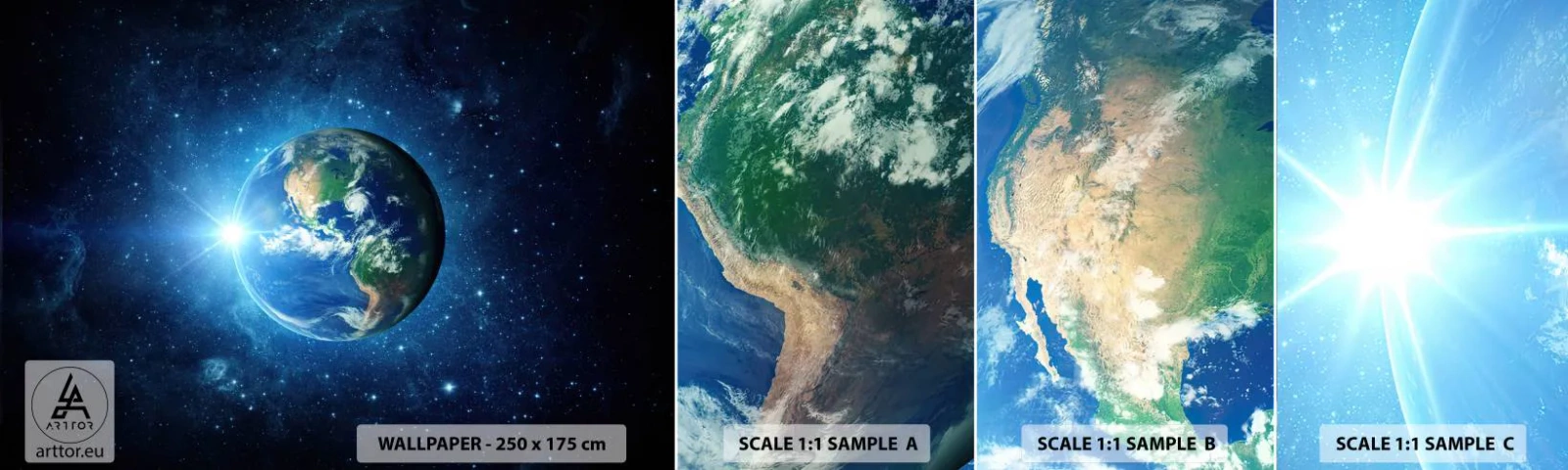 Prøve Fototapet Selvklæbende Deluxe Sticker - Vi er i himlen - Kosmos, Jorden, Globus - 100x30 cm