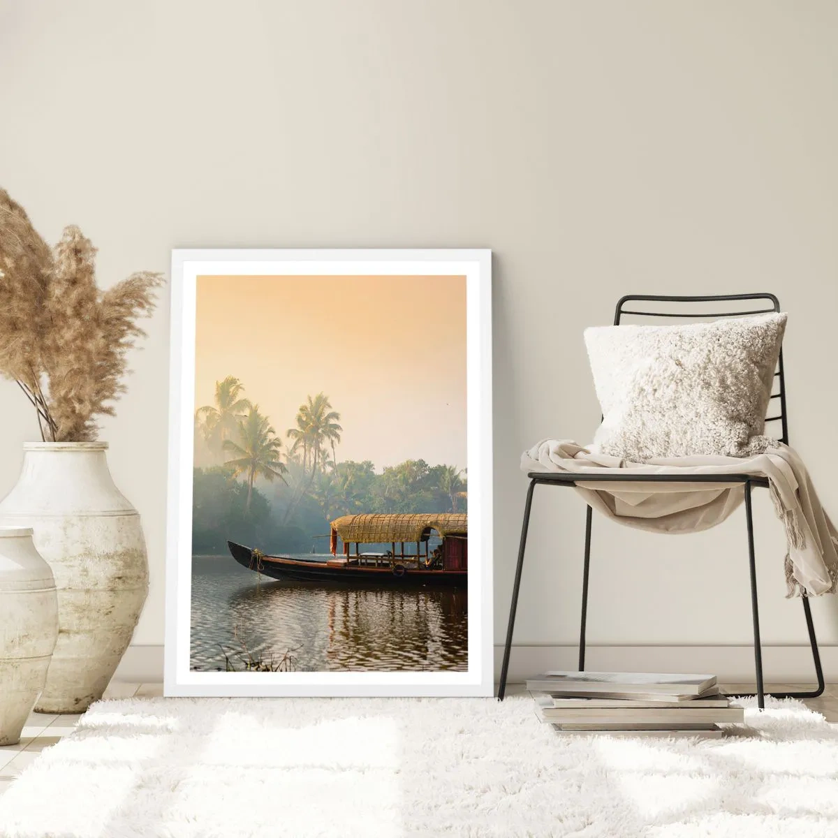 Plakat i hvid ramme - Hus ved floden - 30x40 cm