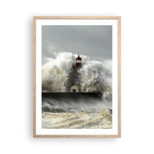 Plakat i ramme af lyst egetræ - Havets vrede - 50x70 cm