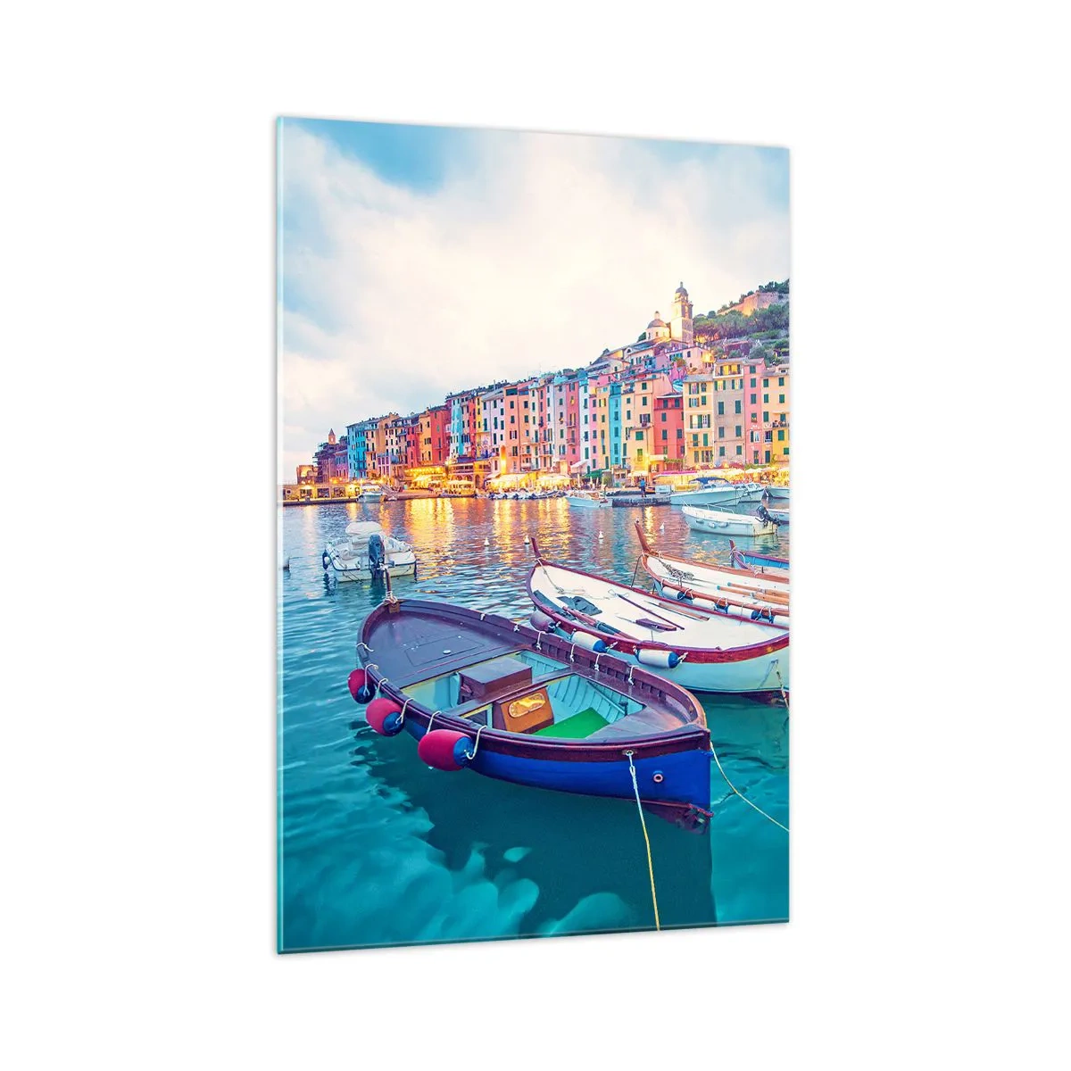 Billede på glas - En farverig aften i havnen - 70x100 cm