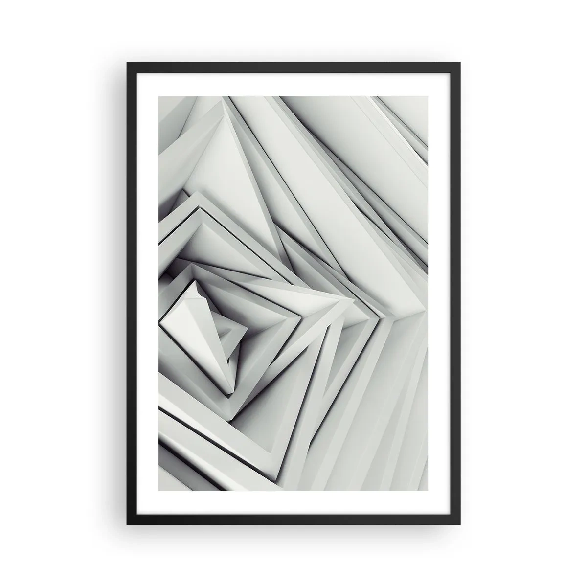 Plakat i sort ramme - Abstrakt komposition af geometriske trekanter i 3D - 50x70cm - Skarpe vinkler knopper - Moderne vægdekoration til stue og soveværelse ARTTOR