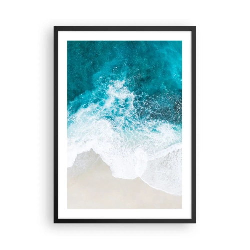 Plakat i sort ramme - Luftfoto af turkise bølger, der slår ned på en sandstrand - 50x70cm - Naturlig kærtegn - Moderne vægdekoration til stue og soveværelse ARTTOR