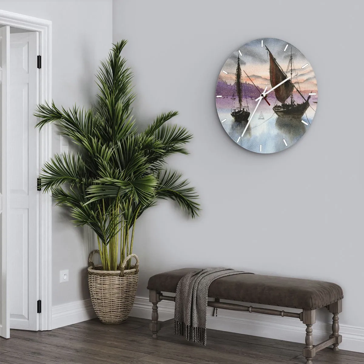 Vægur, Uret - Aften i havnen - 40x40 cm