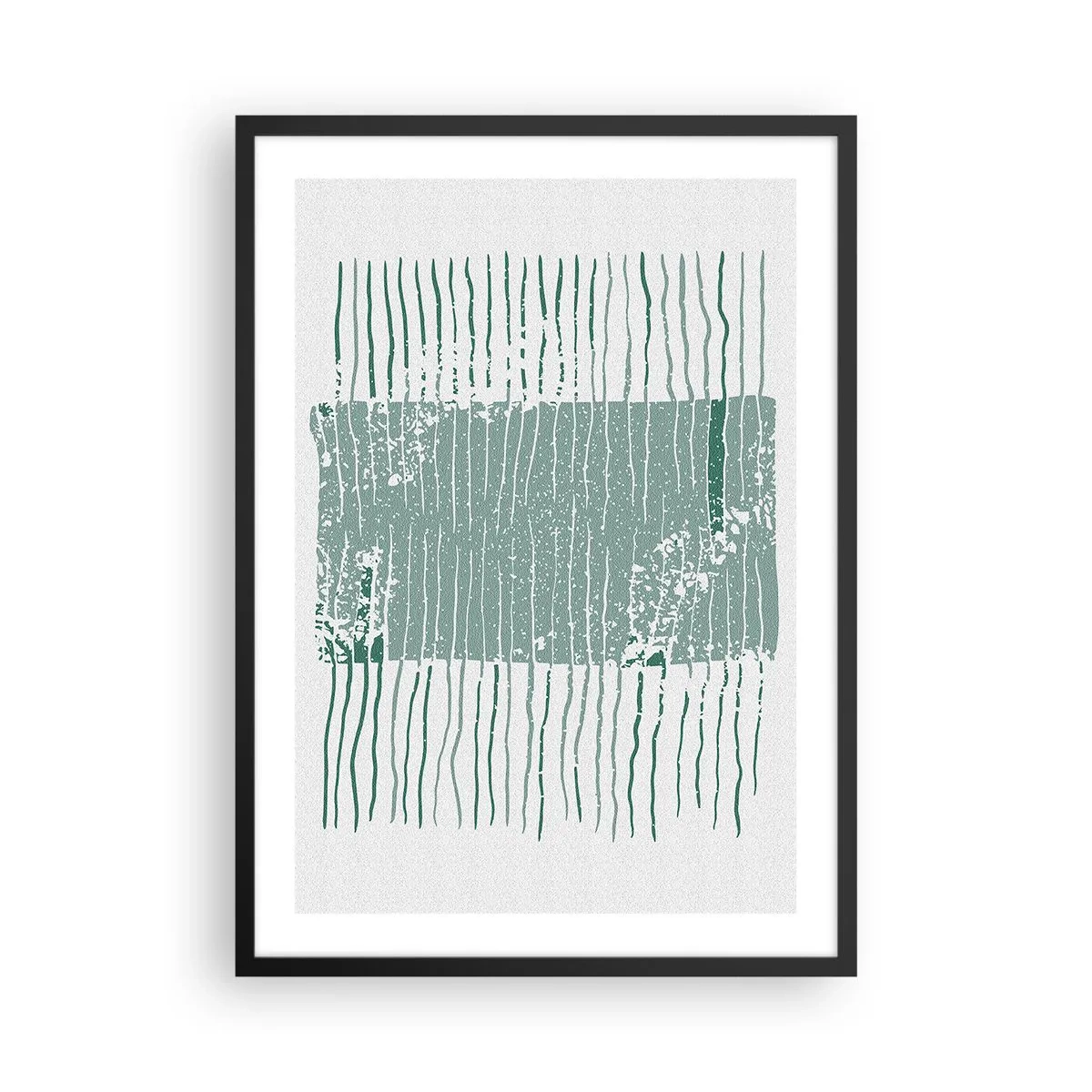 Plakat i sort ramme - En minimalistisk komposition af linjer og teksturer i grønne nuancer. - 50x70cm - Marin abstraktion - Moderne vægdekoration til stue og soveværelse ARTTOR